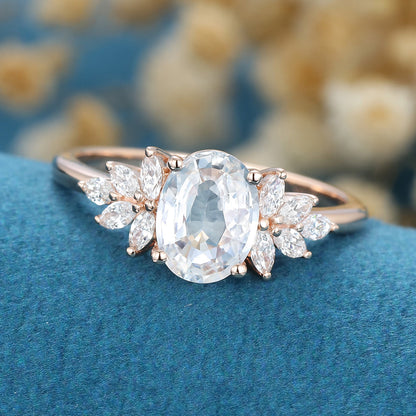 1.33 CT Oval Cluster Moissanite Engagement Ring