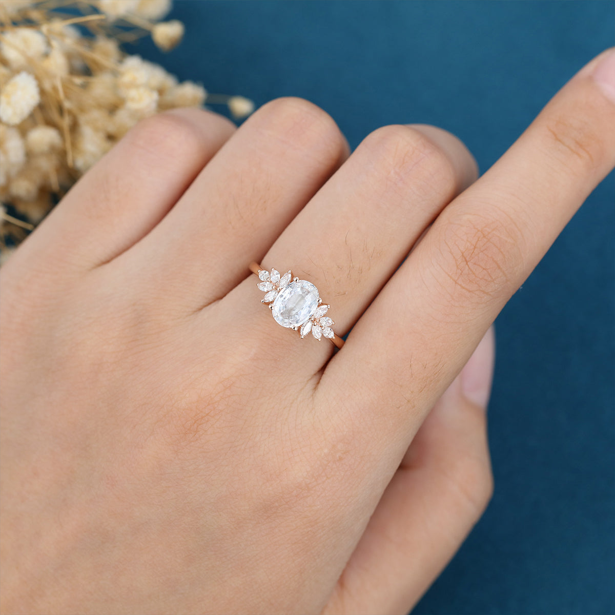 1.33 CT Oval Cluster Moissanite Engagement Ring