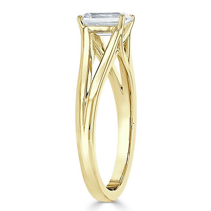 0.75 CT Emerald Cut Solitaire Split Shank Moissanite Engagement Ring 6