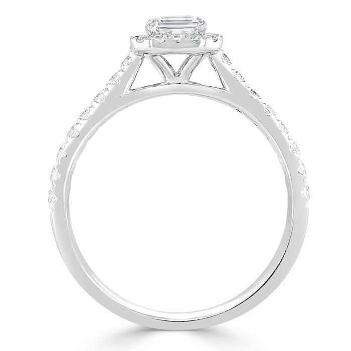 1.0 CT Emerald Cut Halo Moissanite Engagement Ring With Pave Setting 4