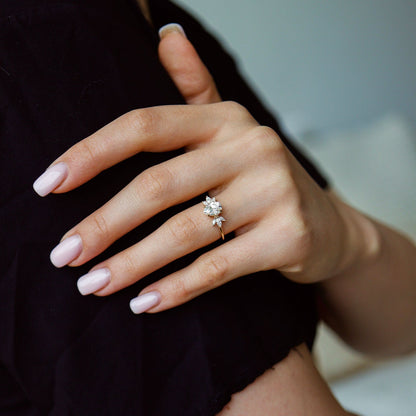 1.25 CT Pear Cluster Moissanite Engagement Ring