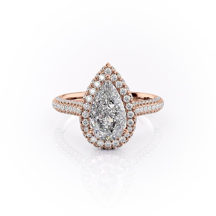 2.0 CT Pear Cut Halo Triple Pave Moissanite Engagement Ring 12