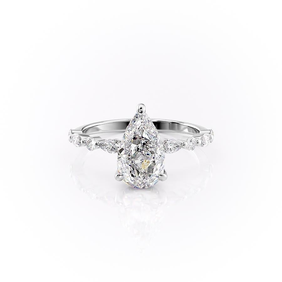 2.0 CT Pear Cut Solitaire Pave Setting Moissanite Engagement Ring 10