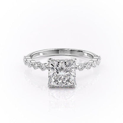 2.08 CT Princess Hidden Halo  & Pave Moissanite Engagement Ring