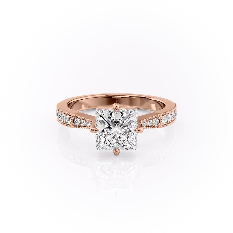 2.08 CT Princess Pave Moissanite Engagement Ring