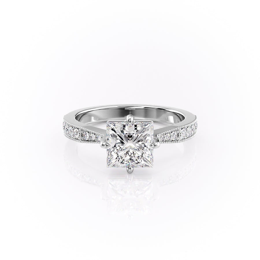 2.08 CT Princess Pave Moissanite Engagement Ring