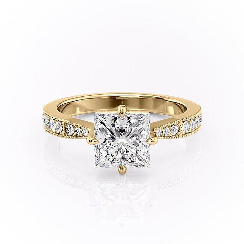 2.08 CT Princess Pave Moissanite Engagement Ring