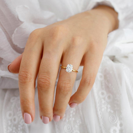 1.5 CT Elongated Cushion Hidden Halo Moissanite Engagement Ring