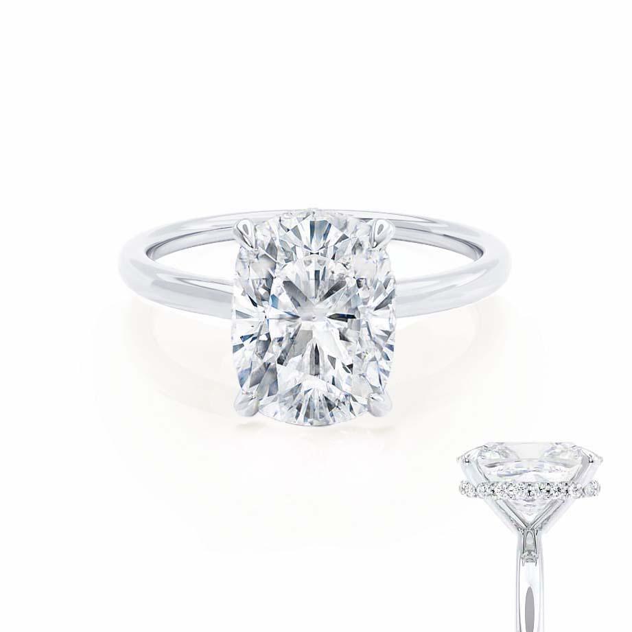 1.5 CT Elongated Cushion Hidden Halo Moissanite Engagement Ring