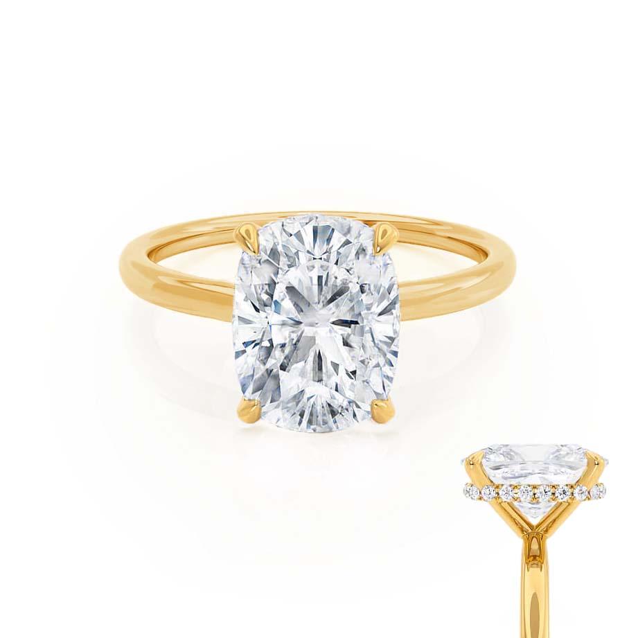 2 CT Elongated Cushion Hidden Halo Moissanite Engagement Ring