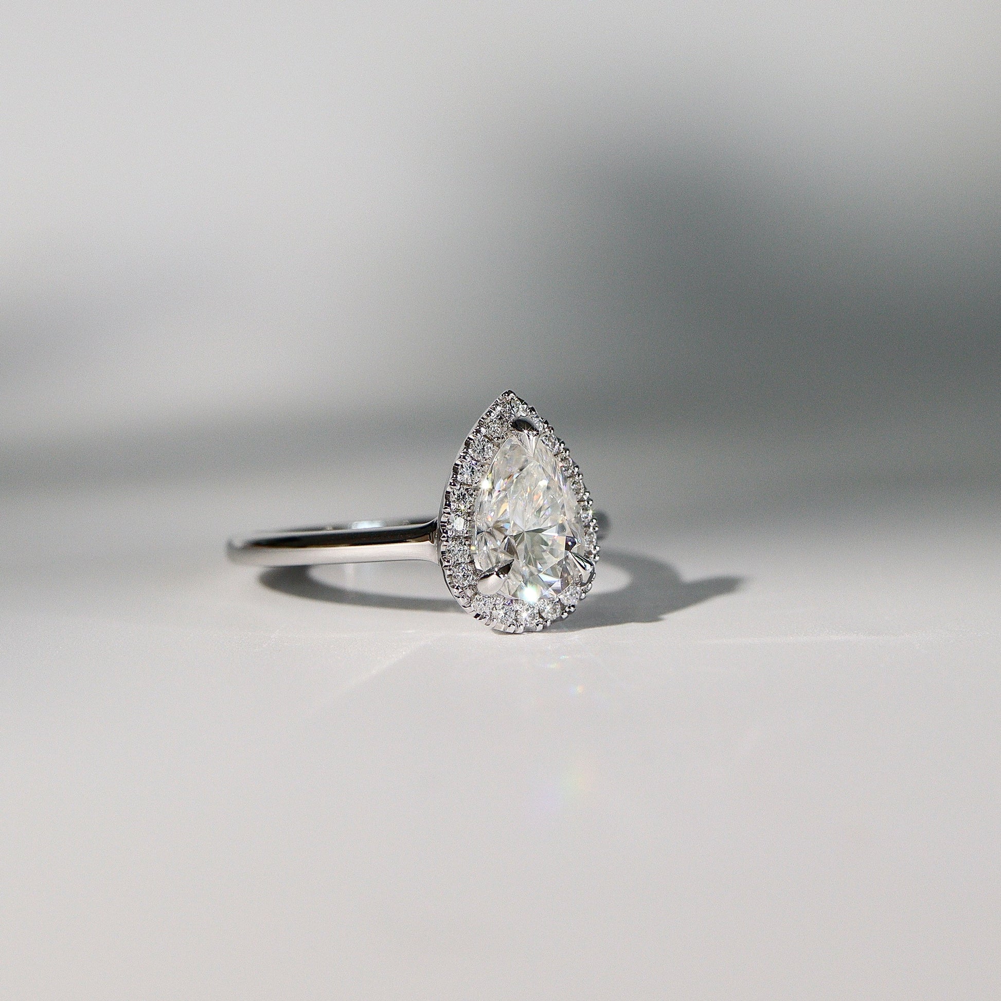 1.30 CT Pear Halo Moissanite Engagement Ring