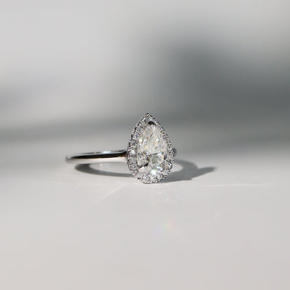 1.30 CT Pear Halo Moissanite Engagement Ring