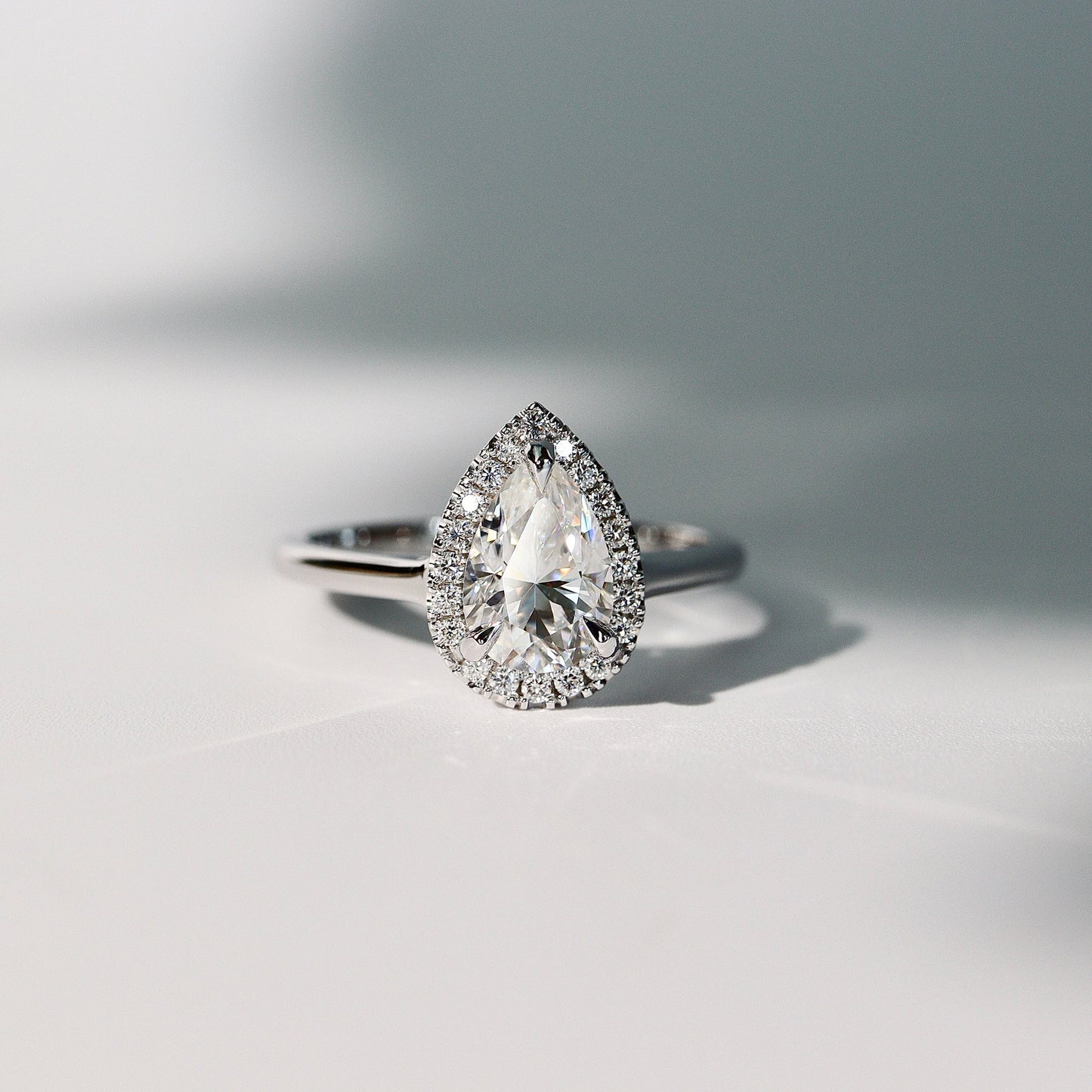 1.30 CT Pear Halo Moissanite Engagement Ring