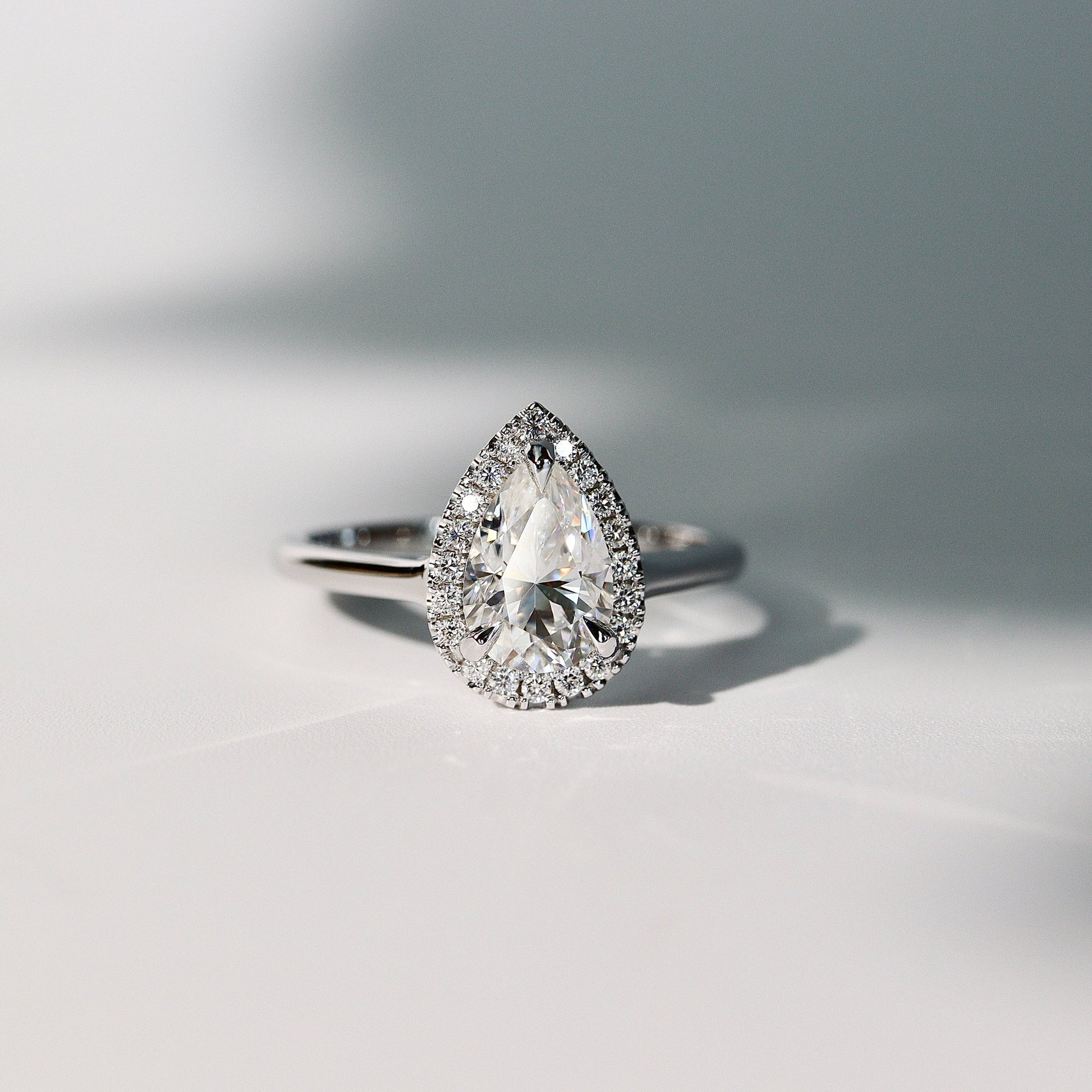 1.30 CT Pear Halo Moissanite Engagement Ring