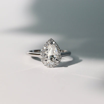 1.30 CT Pear Halo Moissanite Engagement Ring