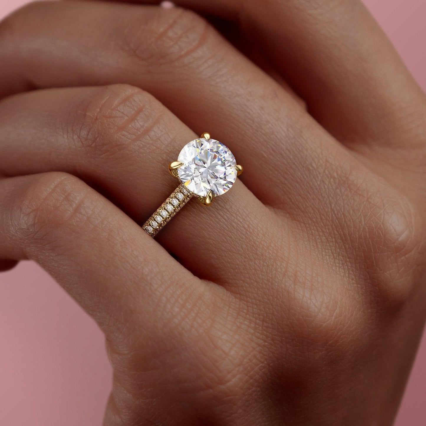 1.60 CT Round Hidden Halo & Pave Moissanite Engagement Ring