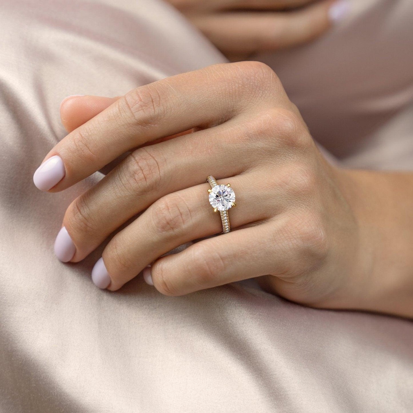 1.60 CT Round Hidden Halo & Pave Moissanite Engagement Ring