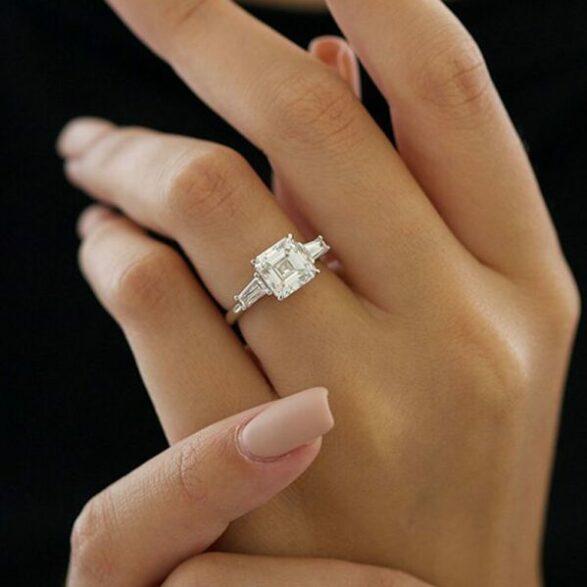 2.03 CT Asscher Hidden Halo Moissanite Engagement Ring