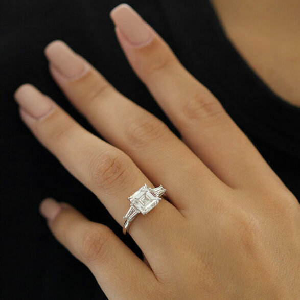 2.03 CT Asscher Hidden Halo Moissanite Engagement Ring