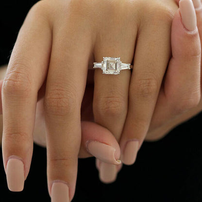 2.03 CT Asscher Hidden Halo Moissanite Engagement Ring