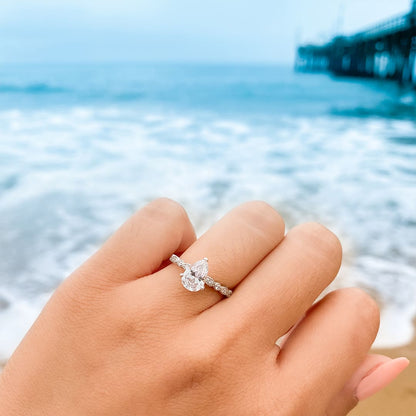 1.5 CT Pear Pave Moissanite Engagement Ring