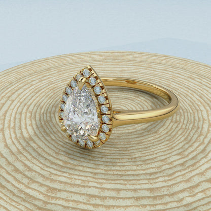 1.30 CT Pear Halo Moissanite Engagement Ring