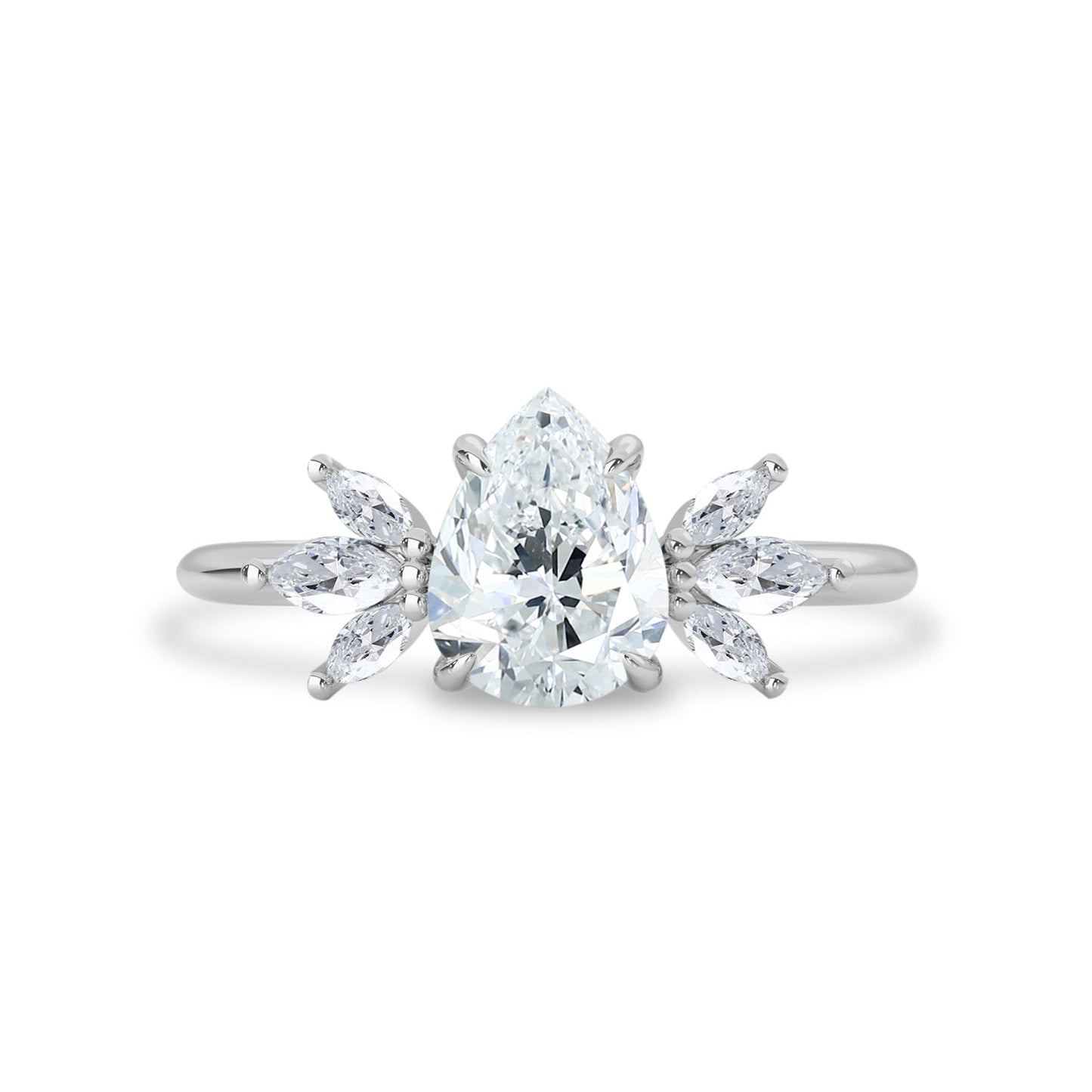 1.25 CT Pear Moissanite Cluster Engagement Ring - farrellouise
