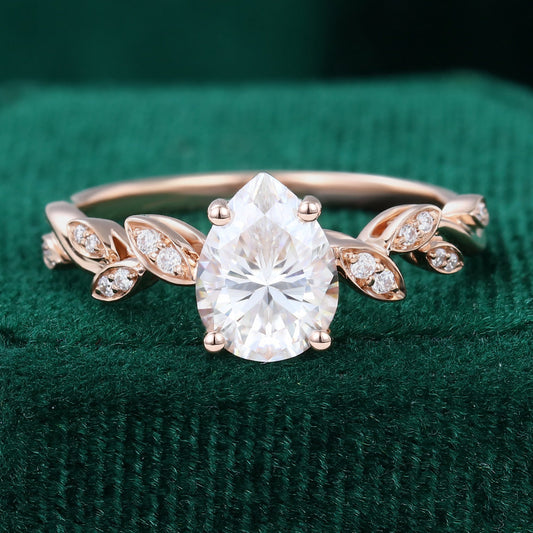 1 CT Pear Pave Moissanite Engagement Ring