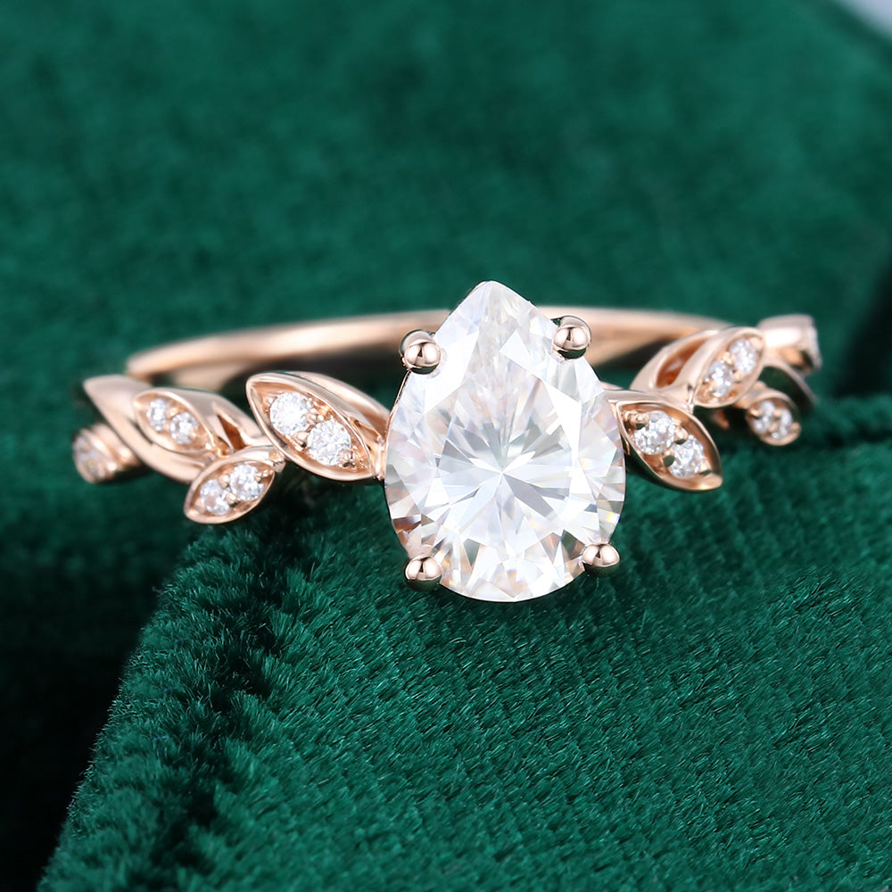 1 CT Pear Pave Moissanite Engagement Ring