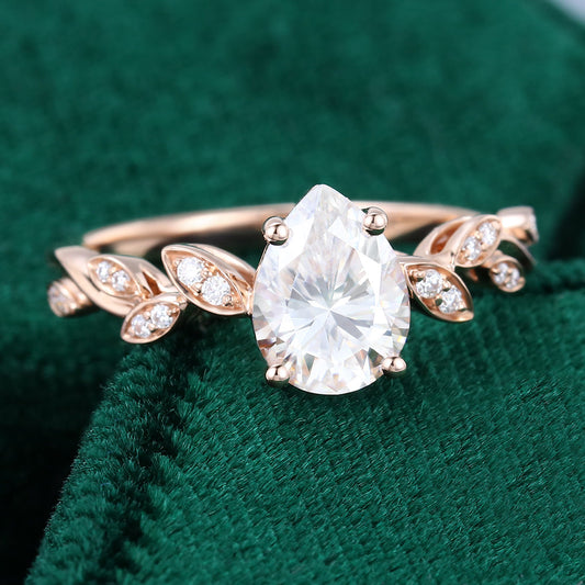 1 CT Pear Pave Moissanite Engagement Ring
