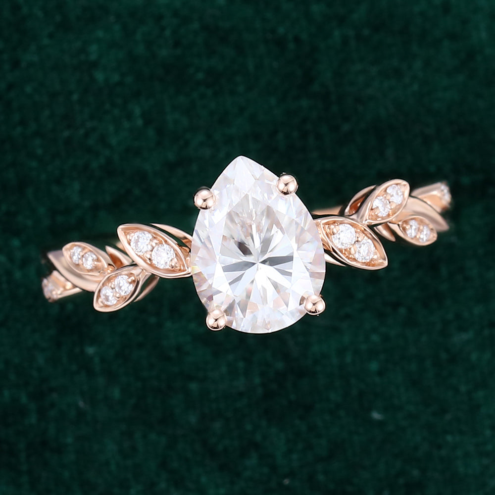1 CT Pear Pave Moissanite Engagement Ring