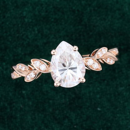 1 CT Pear Pave Moissanite Engagement Ring