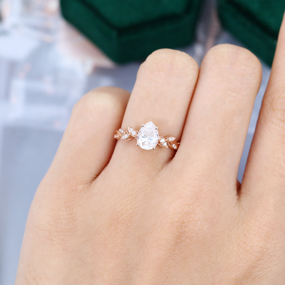 1 CT Pear Pave Moissanite Engagement Ring