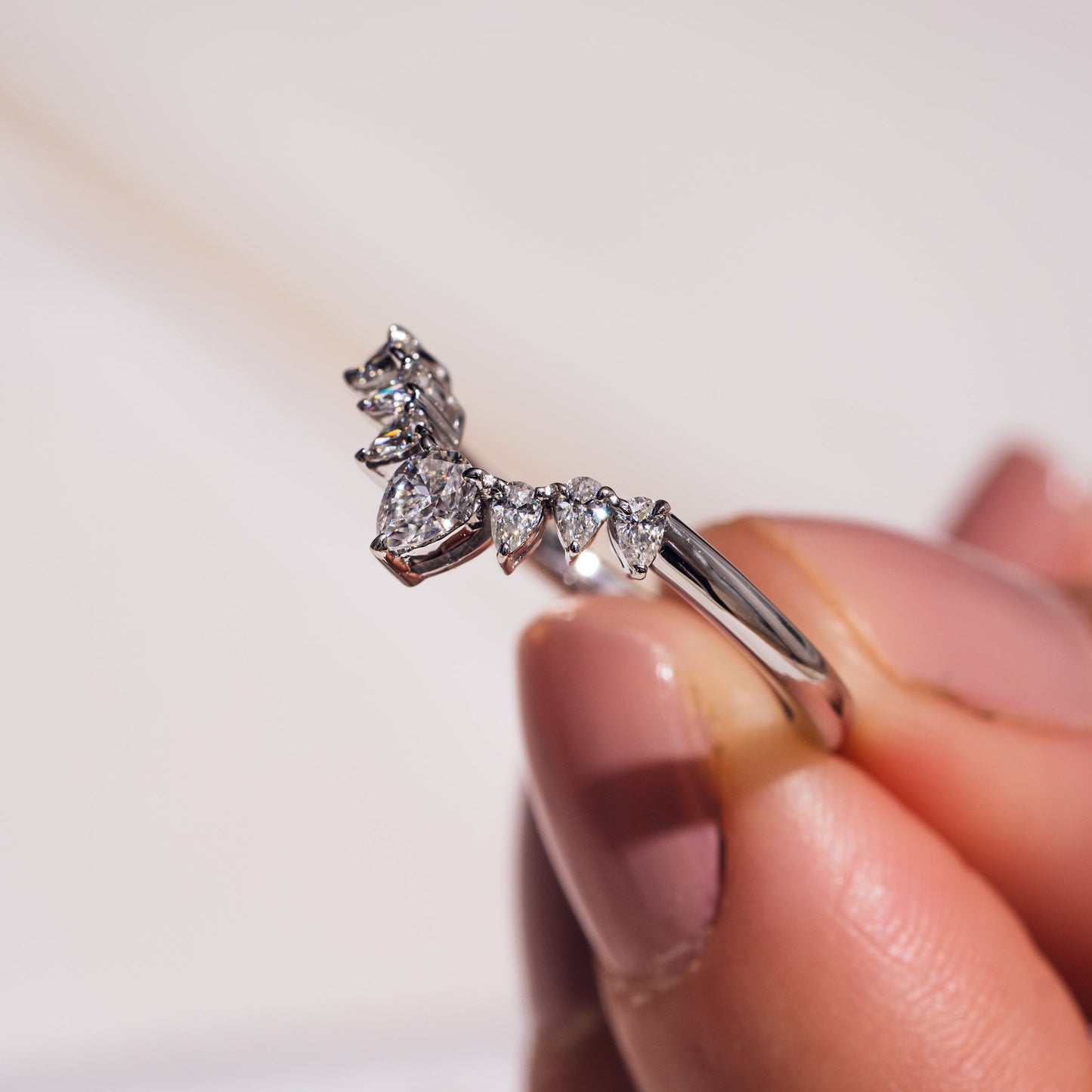 0.34 TCW Pear Curved Moissanite Wedding Band