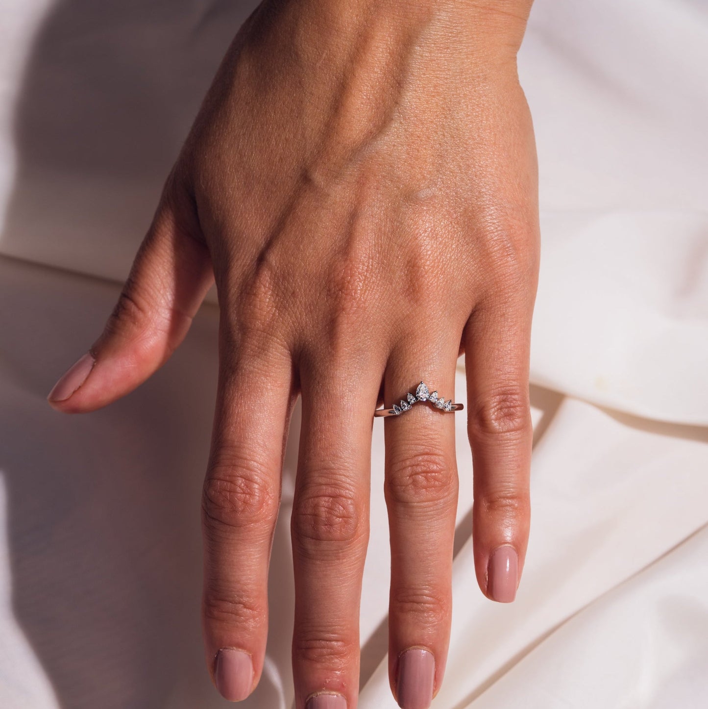 0.34 TCW Pear Curved Moissanite Wedding Band