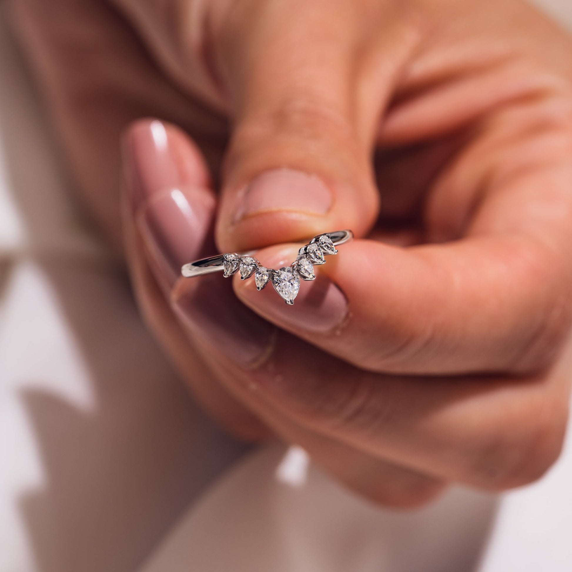 0.34 TCW Pear Curved Moissanite Wedding Band
