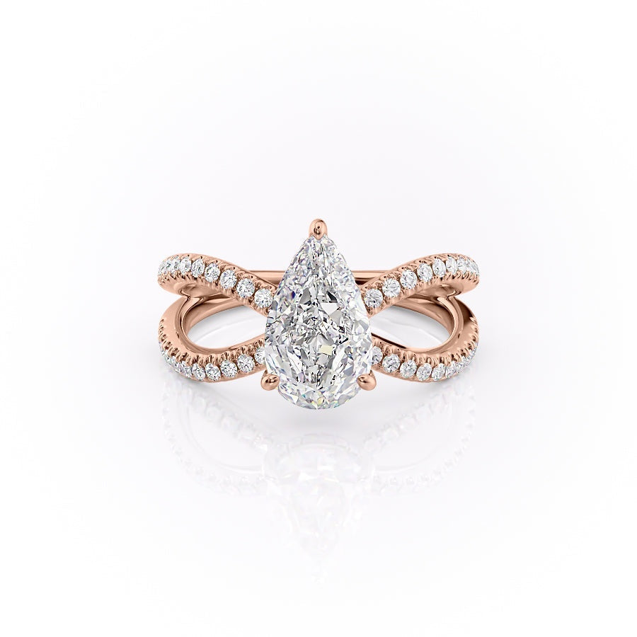 2 CT Pear Hidden Halo Criss Cross Moissanite Engagement Ring