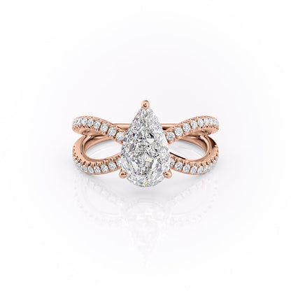 2 CT Pear Hidden Halo Criss Cross Moissanite Engagement Ring