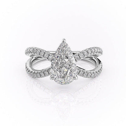 2 CT Pear Hidden Halo Criss Cross Moissanite Engagement Ring