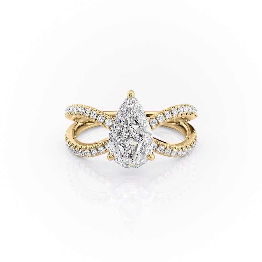 2 CT Pear Hidden Halo Criss Cross Moissanite Engagement Ring
