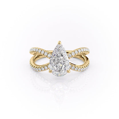2 CT Pear Hidden Halo Criss Cross Moissanite Engagement Ring