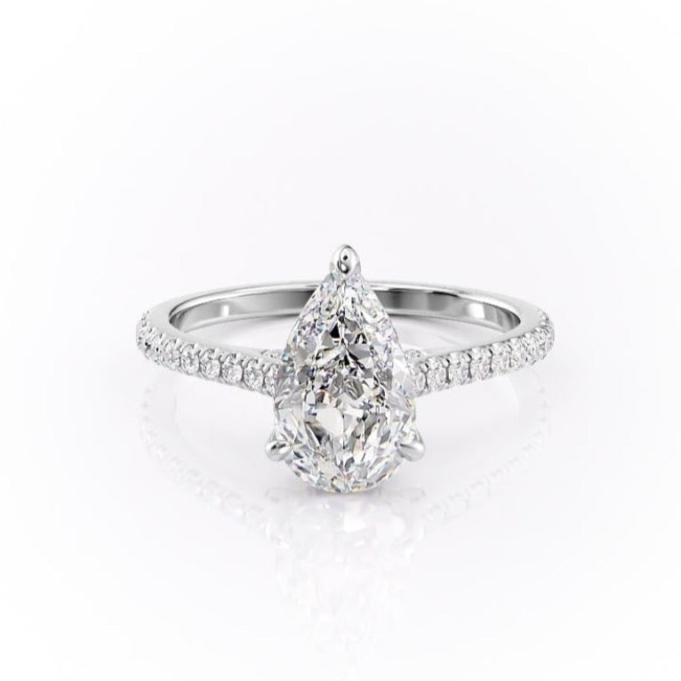 2 CT Pear Hidden Halo & Pave Moissanite Engagement Ring