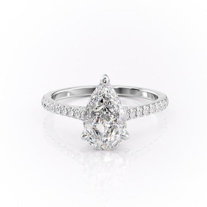 2 CT Pear Hidden Halo & Pave Moissanite Engagement Ring