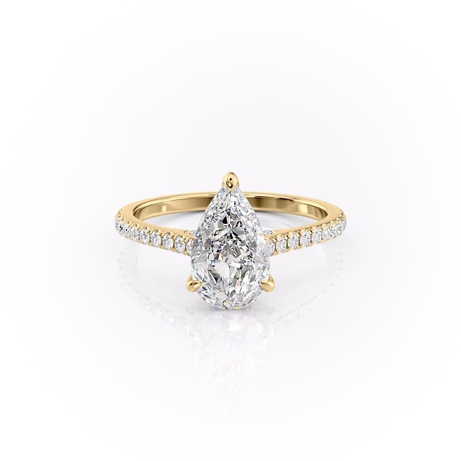 2 CT Pear Hidden Halo & Pave Moissanite Engagement Ring