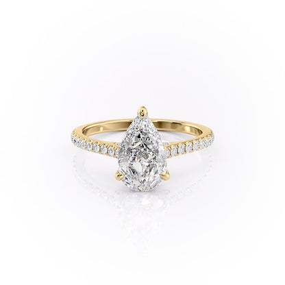 2 CT Pear Hidden Halo & Pave Moissanite Engagement Ring