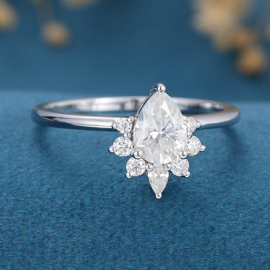 0.69 CT Pear Cluster Moissanite Engagement Ring