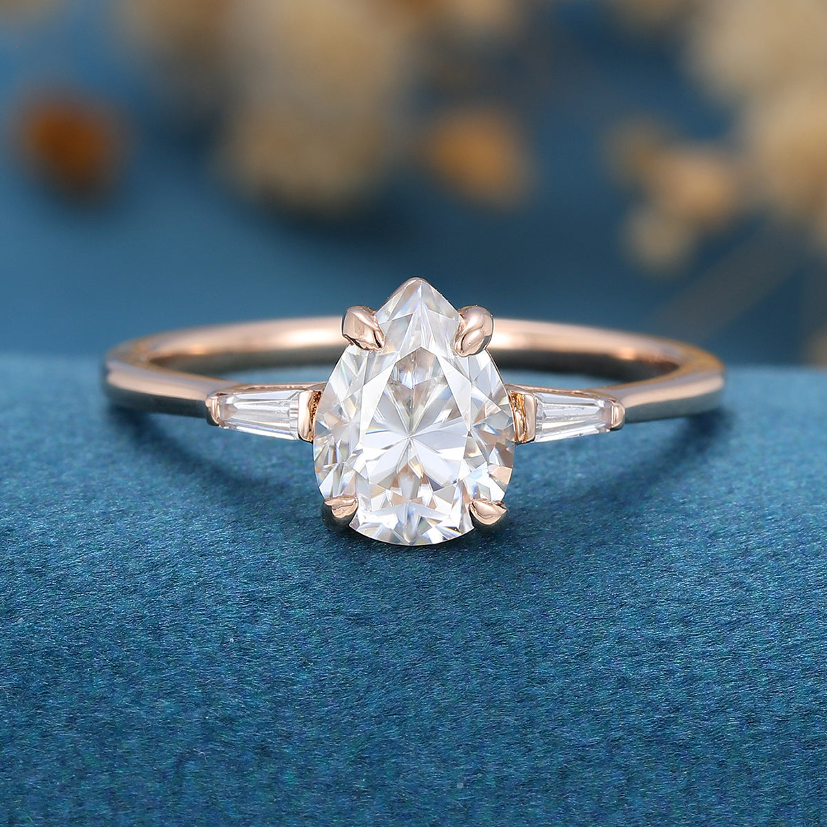 1 CT Pear Three Stone Moissanite Engagement Ring