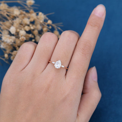 1 CT Pear Three Stone Moissanite Engagement Ring