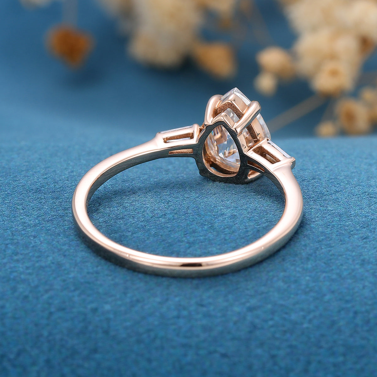 1 CT Pear Three Stone Moissanite Engagement Ring