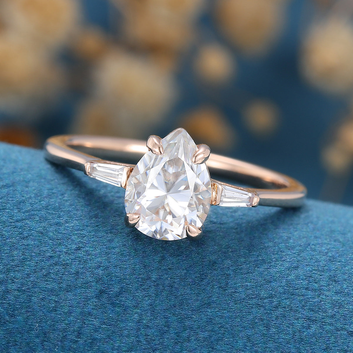 1 CT Pear Three Stone Moissanite Engagement Ring